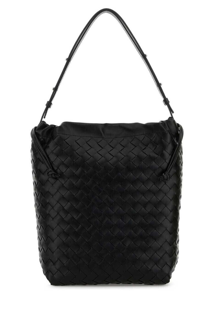 Bottega Veneta Intrecciato Bucket Shoulder Bag Leather Black